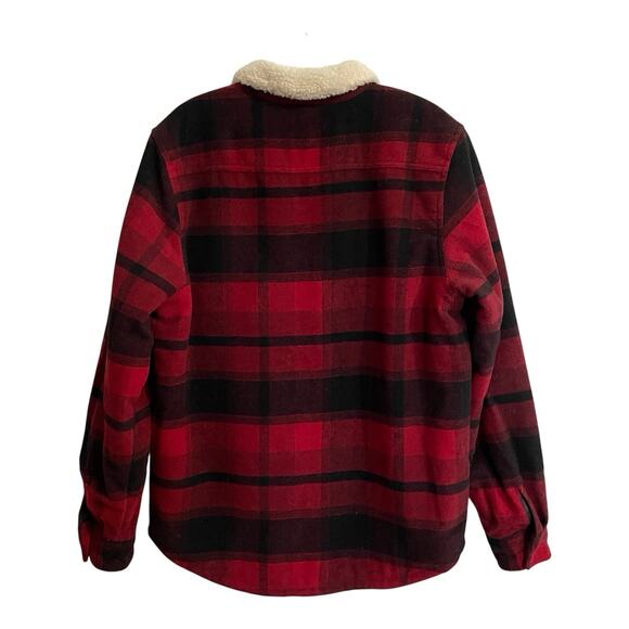 Old Navy Chore Shirt Jacket Men Size Med Red Plaid Shacket Flannel Sherpa Lined - Picture 2 of 8
